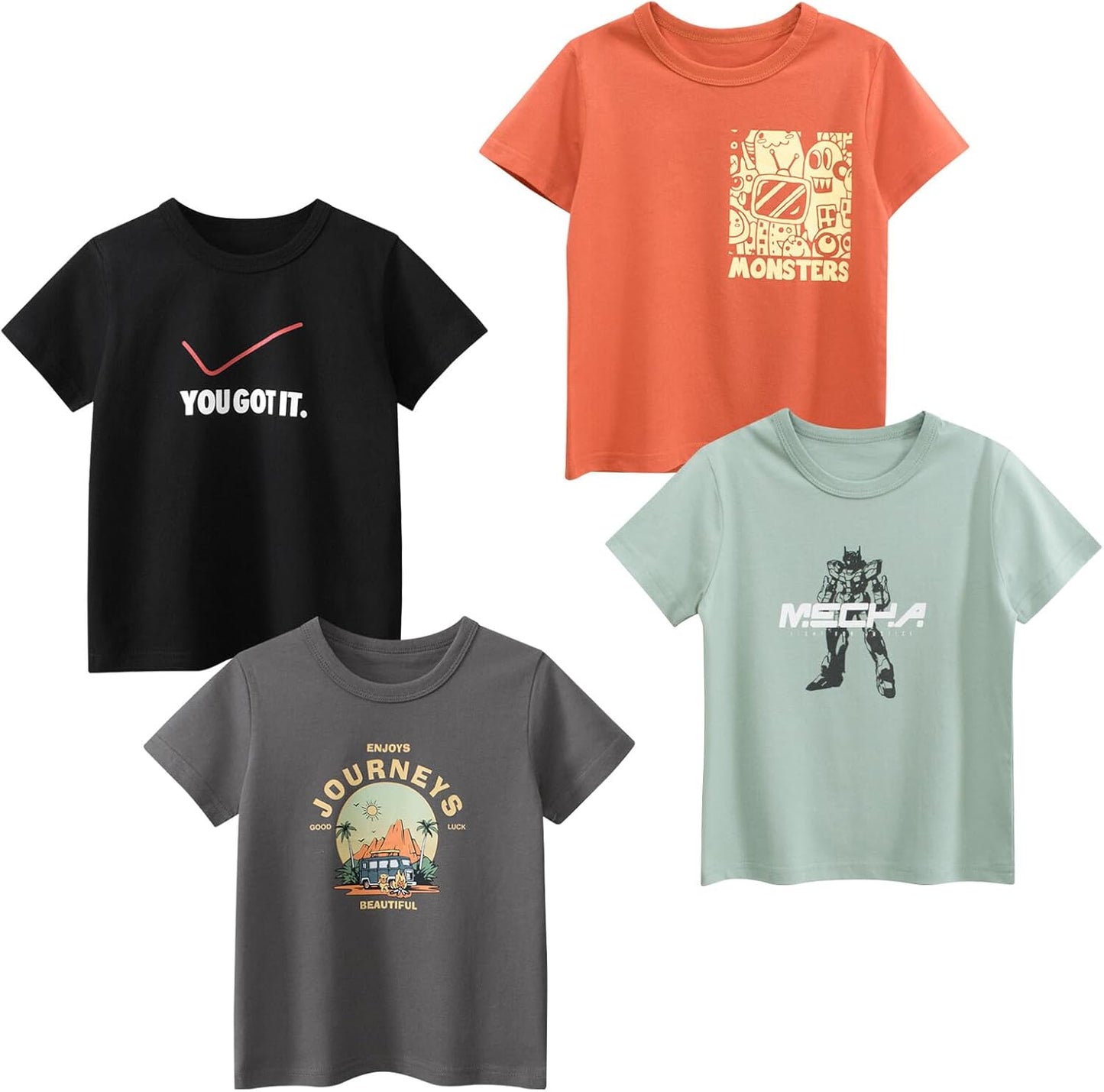 Boys' 4-Pack Excavator Short Sleeve Crewneck T-Shirts Top Tee Size 2-7 Years Toddler Boys' Value