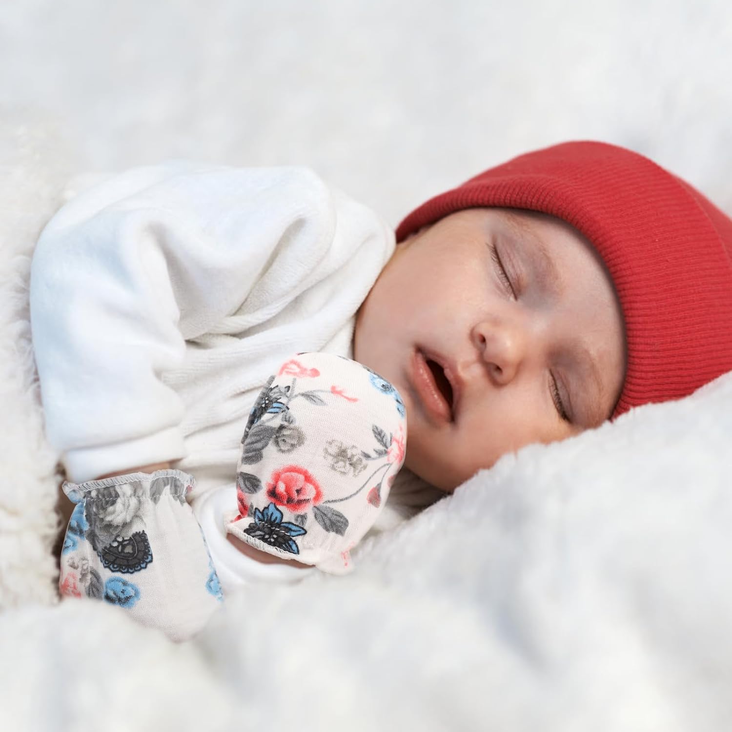 BQUBO Newborn Infant Toddler Mittens No Scratch Cotton Elastic Wrist Gloves Hypoallergenic for 0-6