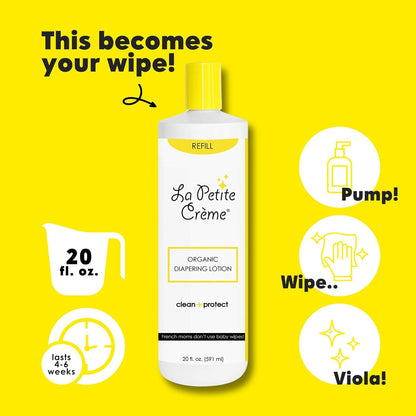 La Petite Creme French Premium Diapering Lotion - Diaper Cream Alternative to Baby Wipes - Gentle