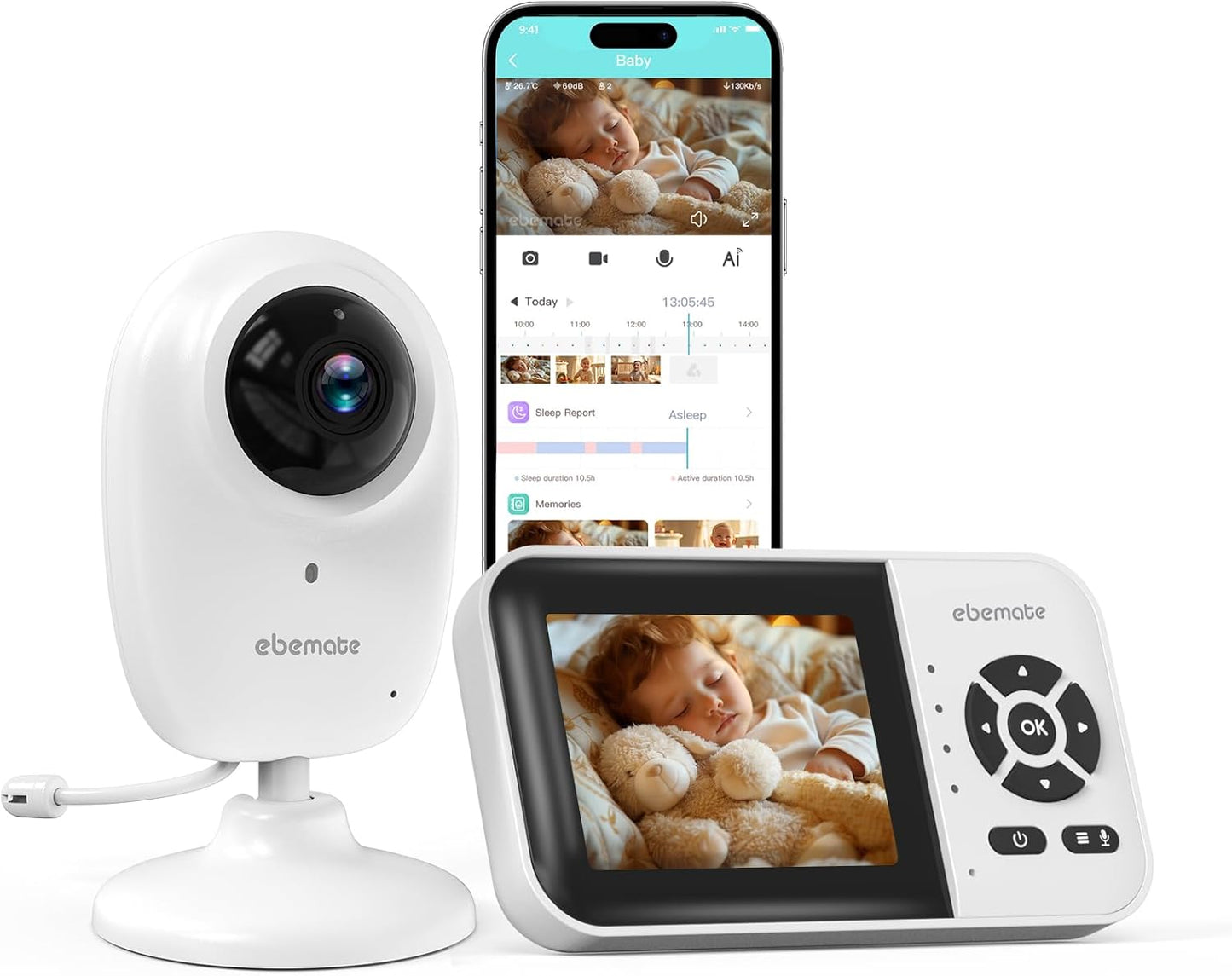 ebemate WiFi Video Baby Monitor,2.8" Display with 1080P Camera,No Glow Night Vision,2-Way Talk &