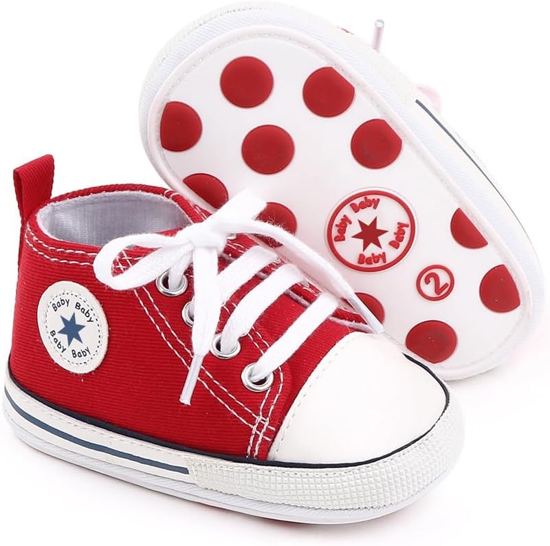 Unisex Baby Girls Boys Canvas High-top Shoes, Newborn Infant Anti-Slip Soft Sole Frist Walking