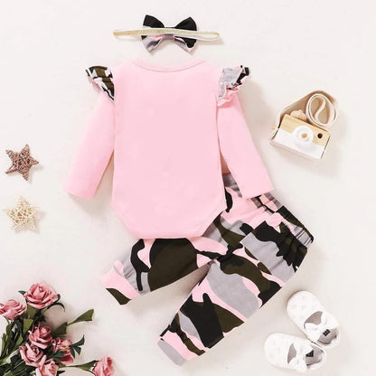 Newborn Baby Girl Clothes, Infant Girl Outfits Long Sleeve Ruffle Romper + Floral Pants + Headband