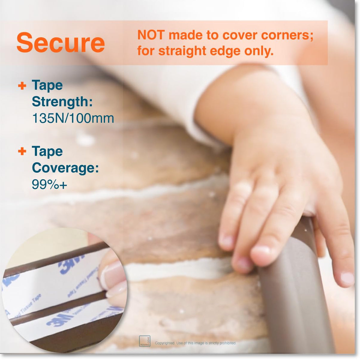 Roving Cove HeftyFit Edge Protector for Baby Proofing (6ft Large Edge Only), Heavy-Duty Soft Rubber