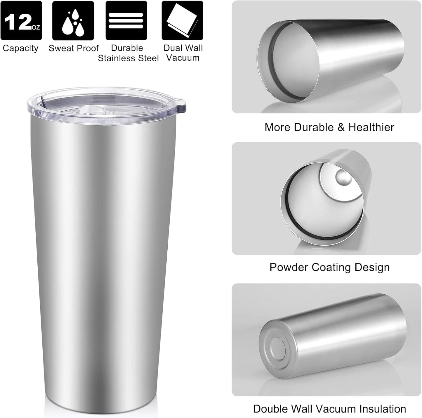 VEGOND 20oz Tumbler Bulk with Lid and Straw 12 Pack, Stainless Steel Vacuum Insulated Tumbler
