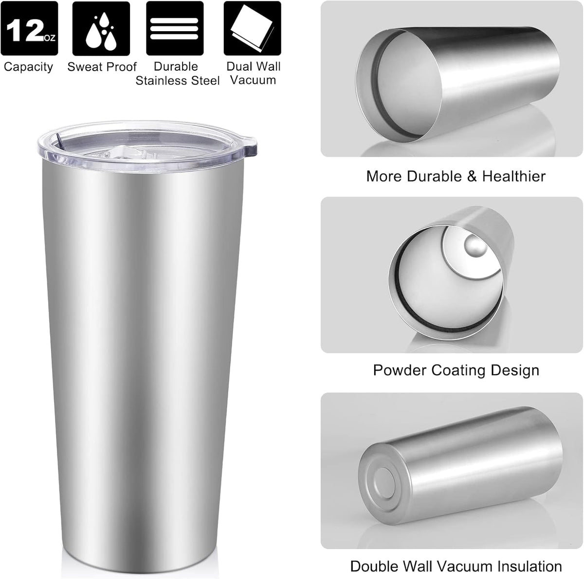 VEGOND 20oz Tumbler Bulk with Lid and Straw 12 Pack, Stainless Steel Vacuum Insulated Tumbler