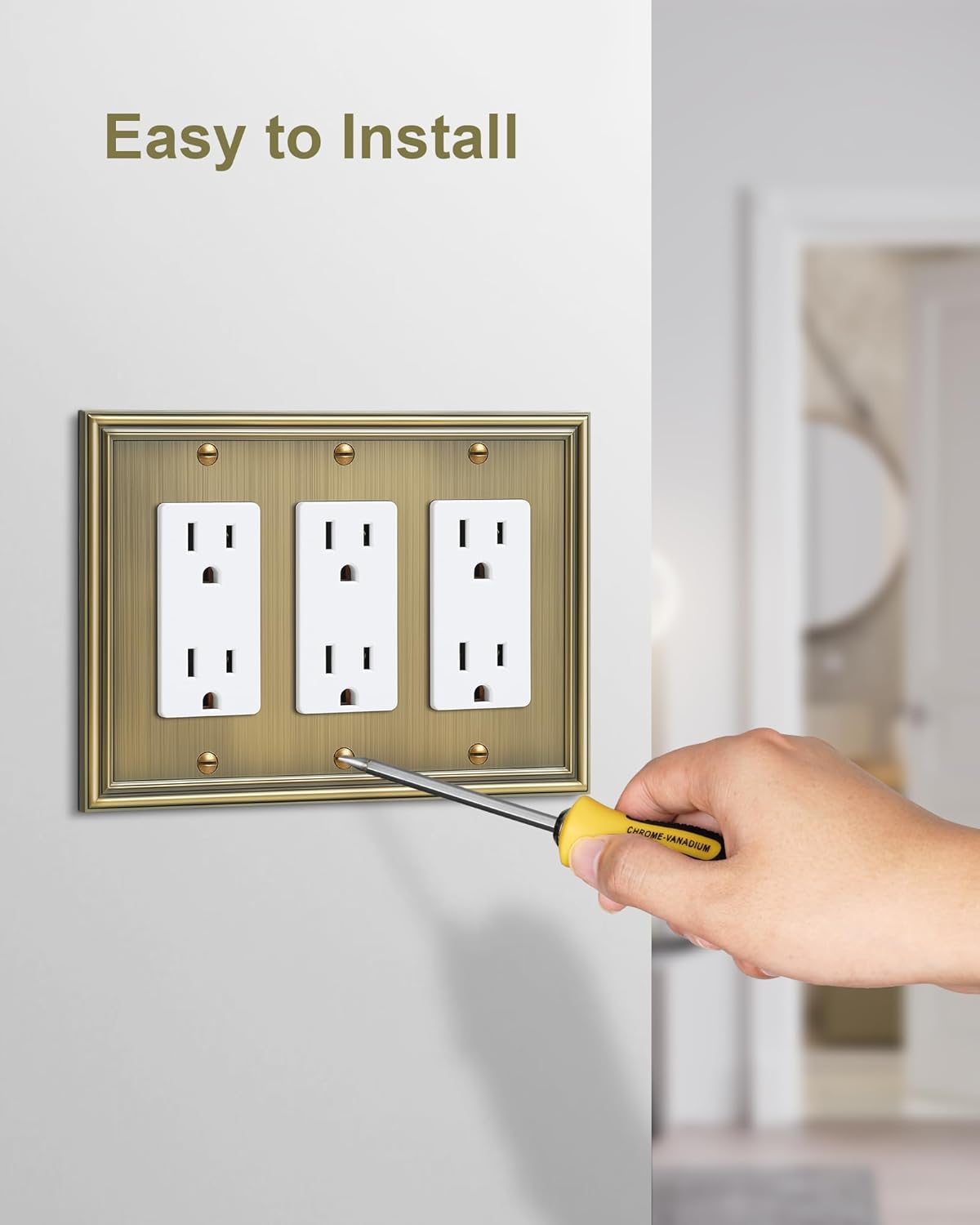 2-Pack Decorative Tripple Decorator Outlet Cover Plate, Durable Zinc Alloy Antique Brass Wall Plate