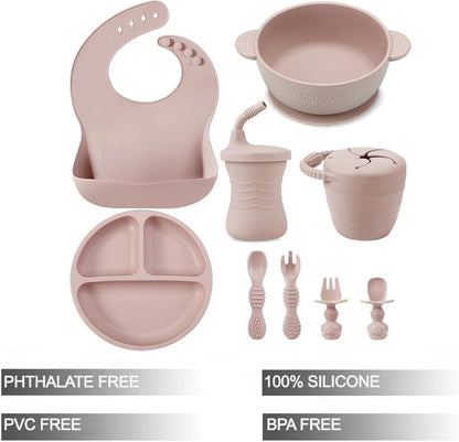 PandaEar Silicone Baby Feeding Set | 9PCS Baby Led Weaning Supplies Self Feeding Utensils | Divided