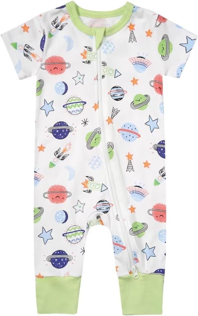 Teach Leanbh Toddler Baby Boys Girls Footless Pajamas Cotton 2 Way Zipper Printing Short Sleeve