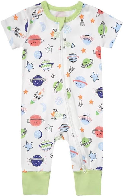Teach Leanbh Toddler Baby Boys Girls Footless Pajamas Cotton 2 Way Zipper Printing Short Sleeve
