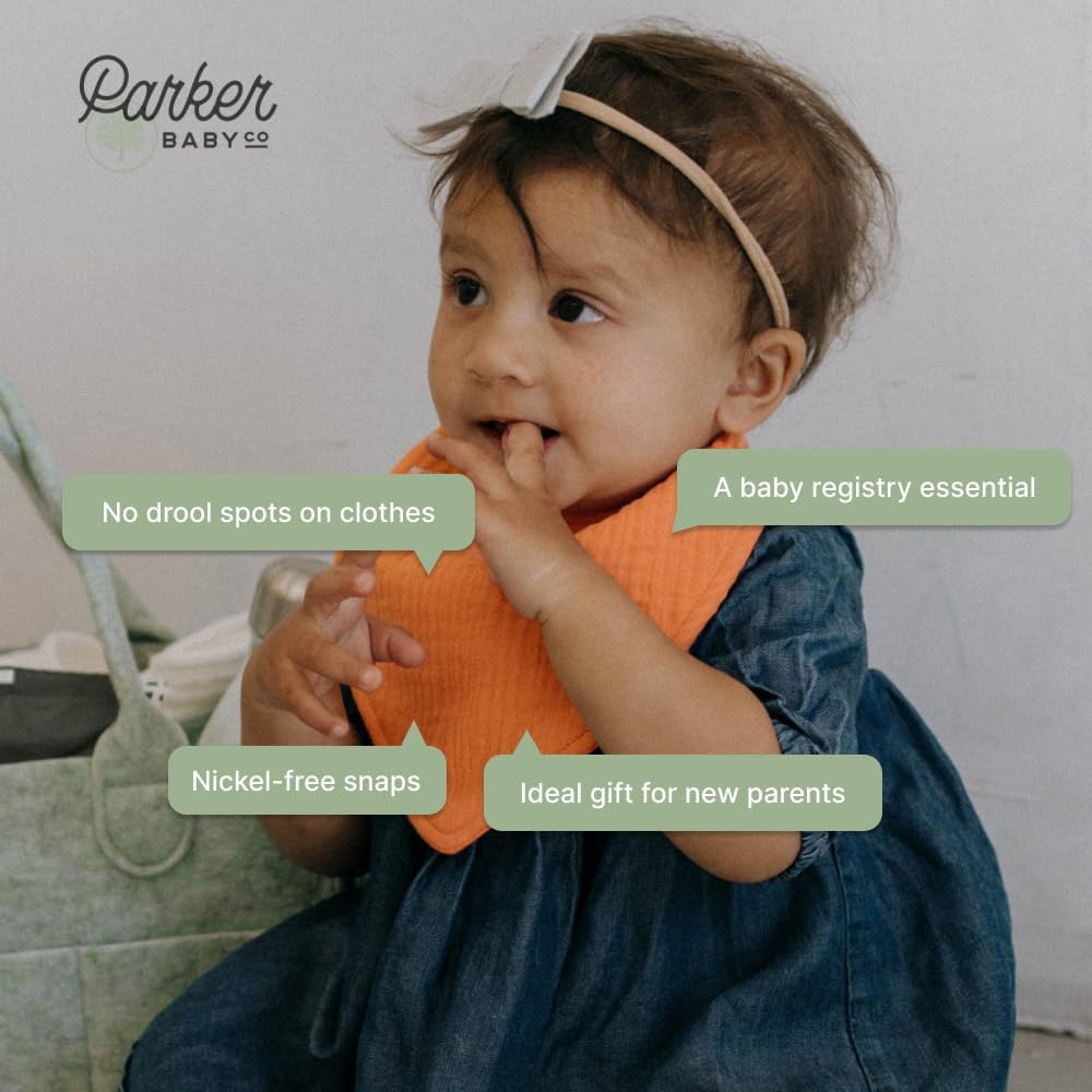 Parker Baby Muslin Bandana Drool Bibs | 100% Soft Muslin Cotton, Absorbent & Adjustable | Stylish