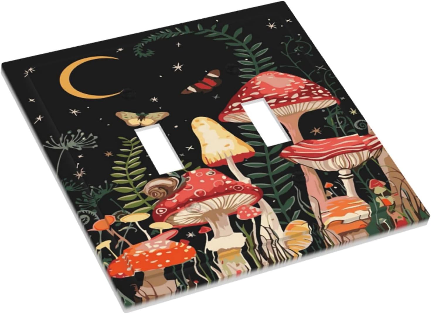 Moon Star Red Mushroom Forest Butterfly Green Plant Decorative Switch Plates 2 Gang Double Toggle