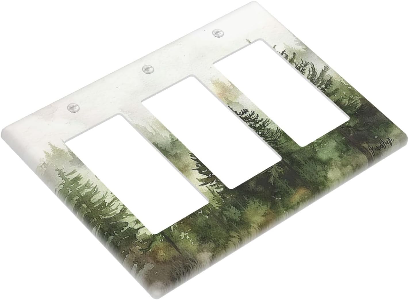 Light Switch Covers Green Forest Watercolor Painting Foggy Pine 3 Gang Rocker Electrical GFCI