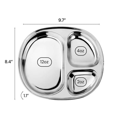 Ahimsa Stainless Steel Plates for Kids - Divided Plates for Toddlers, Pediatrician Designed, Non