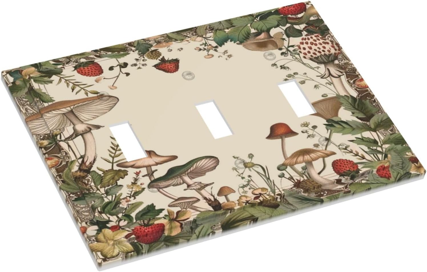 Decorative Switch Covers Plate Rustic Mushroom Garden Red Strawberry 3 Gang Artistic Wall Plate