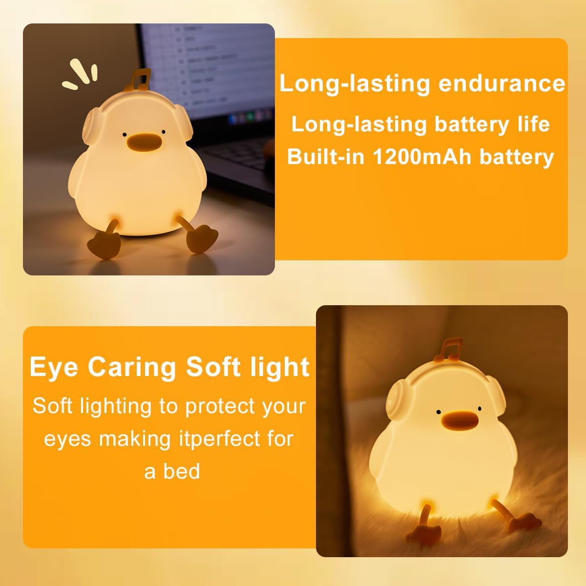 Duck Night Light, Squishy Silicone Nightlight for Baby Nursery with 30 Minutes Timer, Cute Duck