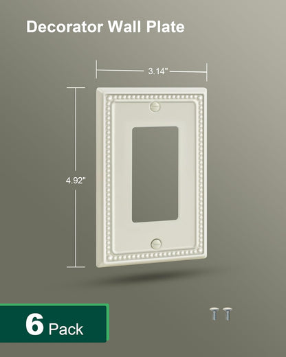 6-Pack Decorator Outlet Cover Plate, Decorative Switch Plates and Outlet Covers, Light Almond Metal