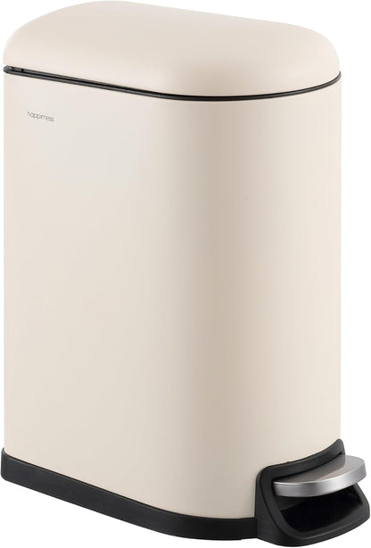 happimess HPM1009F Roland Mini 2.6-Gallon Step-Open Trash Can, Limestone Beige,with Soft-Close Lid