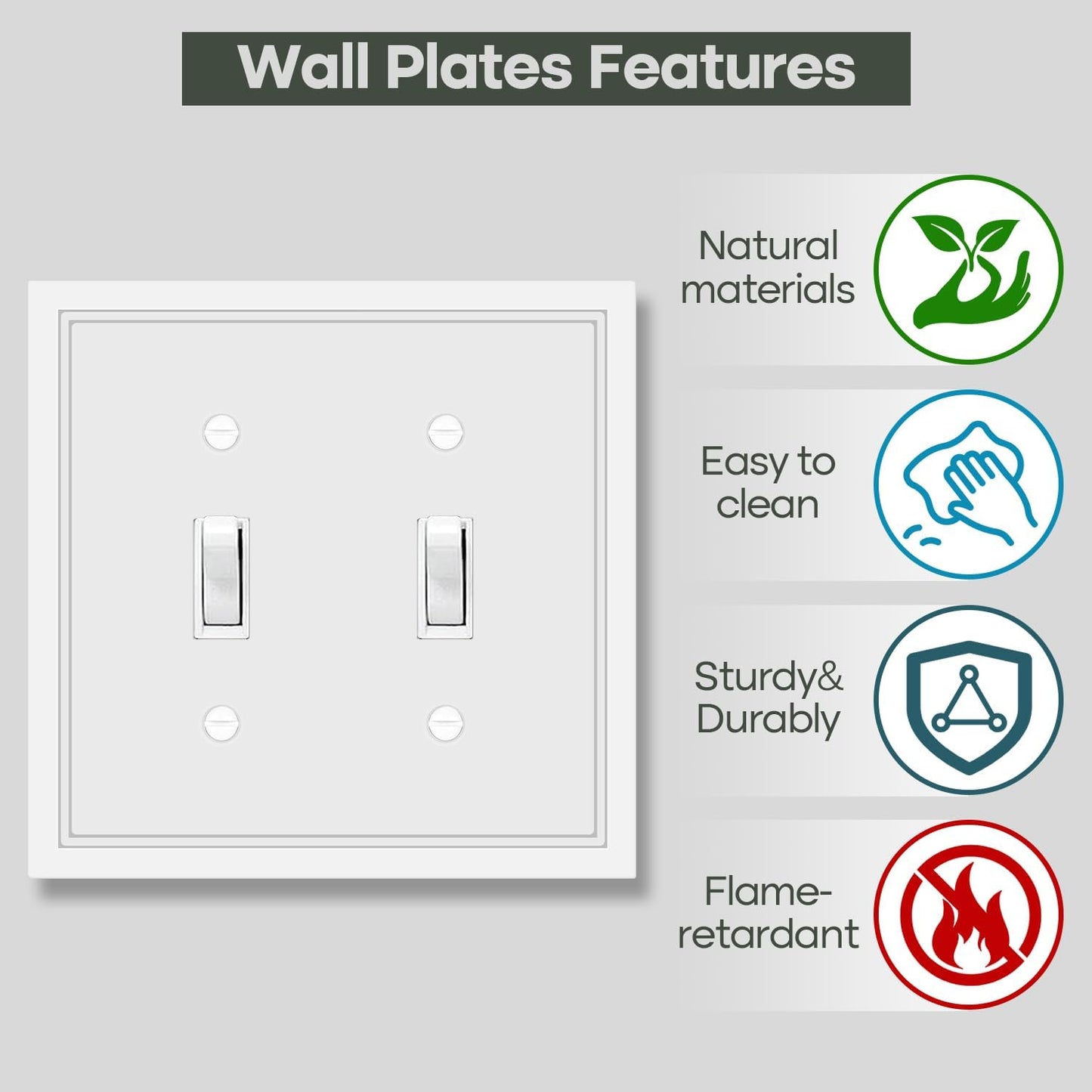 Double Toggle Light Switch Cover Plate White Classic Decorative Light Switch Plates Cover 2 Gang