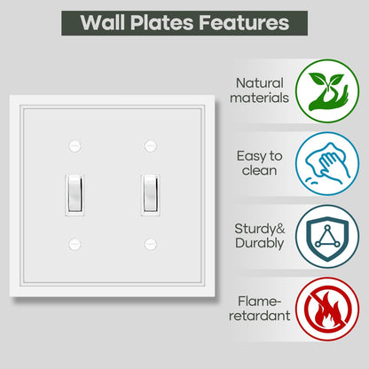 Double Toggle Light Switch Cover Plate White Classic Decorative Light Switch Plates Cover 2 Gang