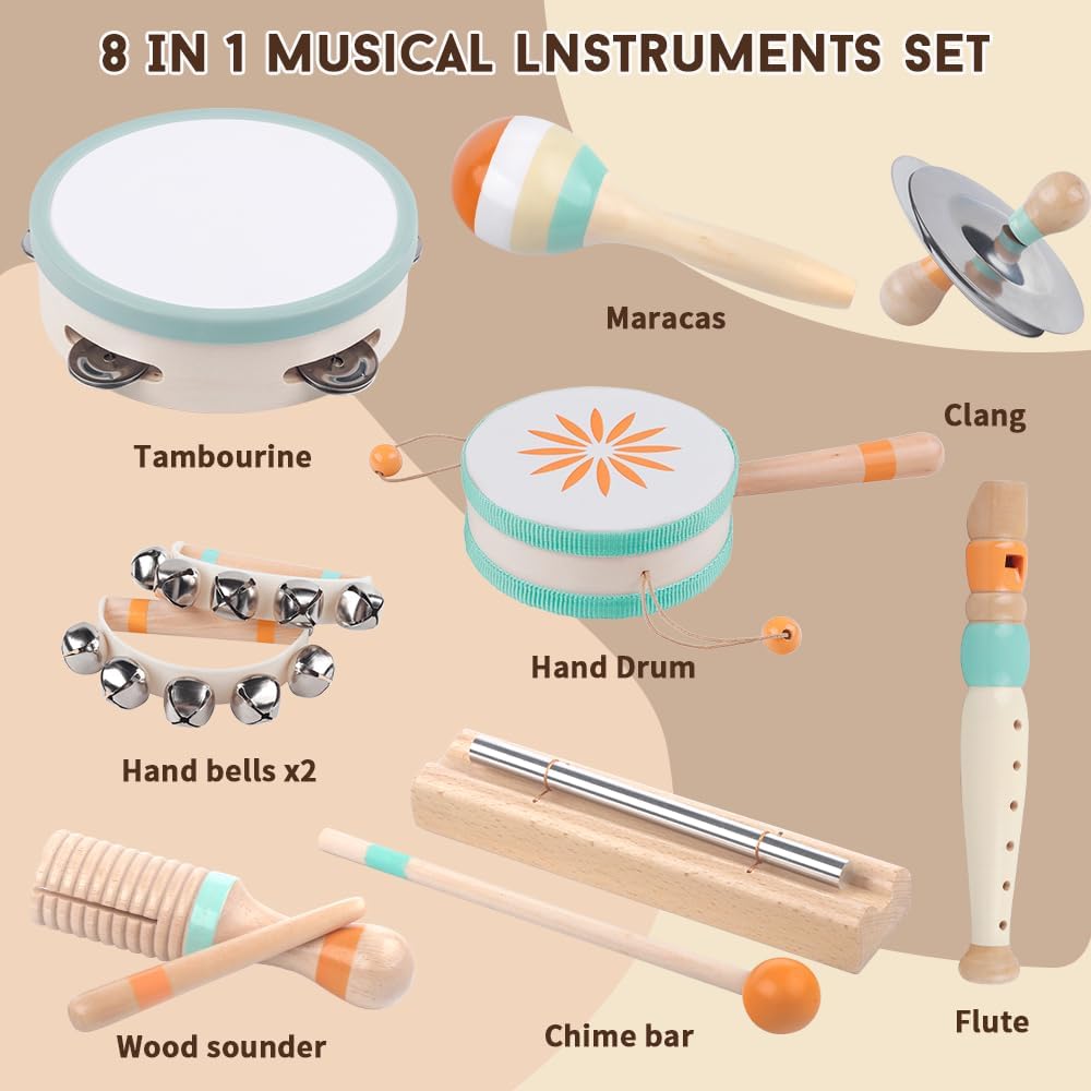 Toddlers Musical Instruments-Baby Montessori Wooden Musical Toys for Toddlers 1-3 Year Old,Kids