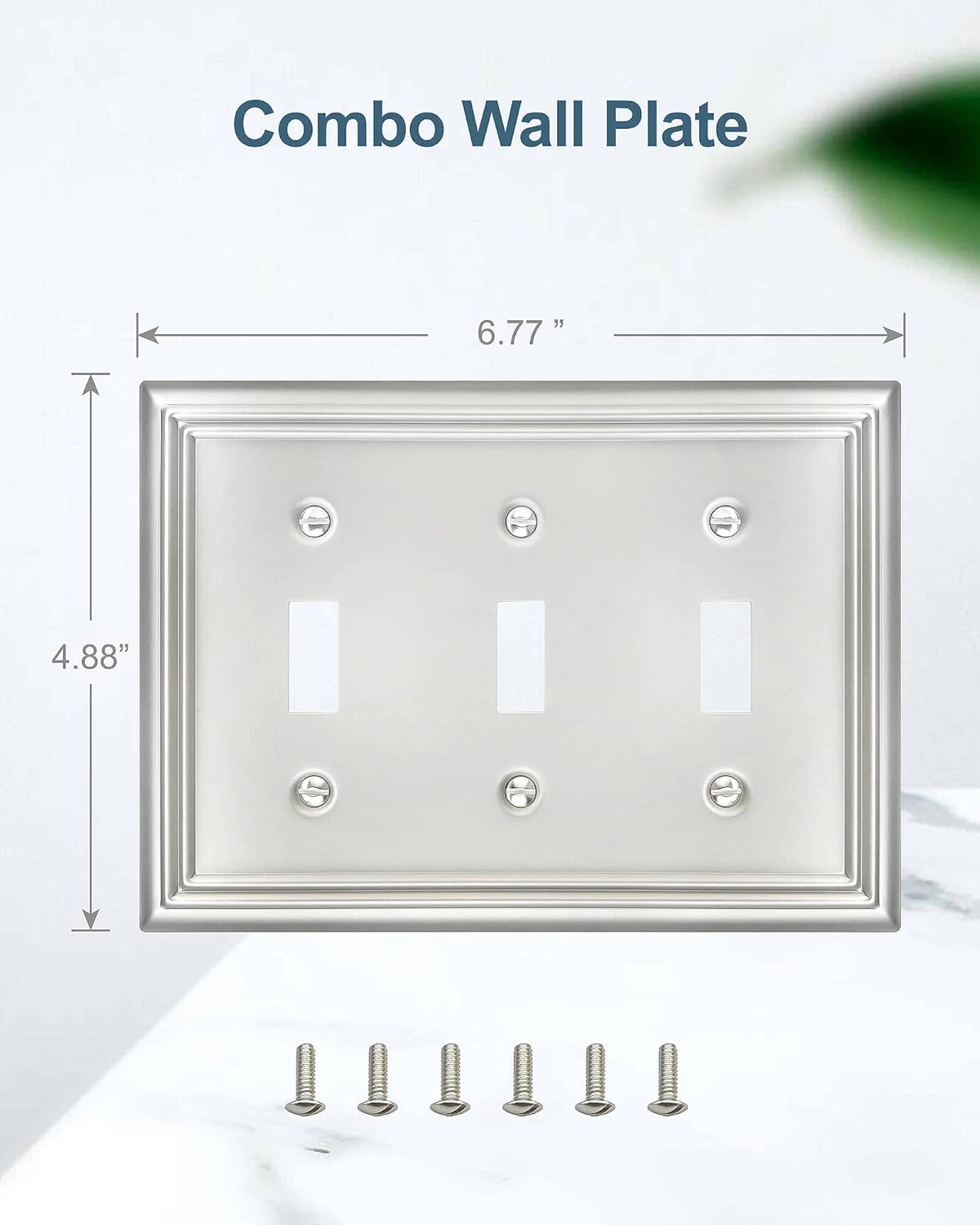 2-Pack Light Switch Cover, Satin Nickel Triple Toggle Wall Plate, Metal Switch Plate Cover