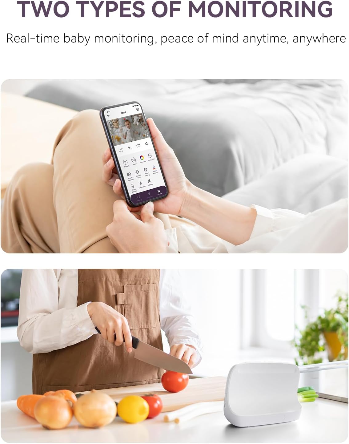 Smart WiFi Baby Monitor - 5" 1080P Split Screen & 2K Camera App Control, Motion Alerts, Sound