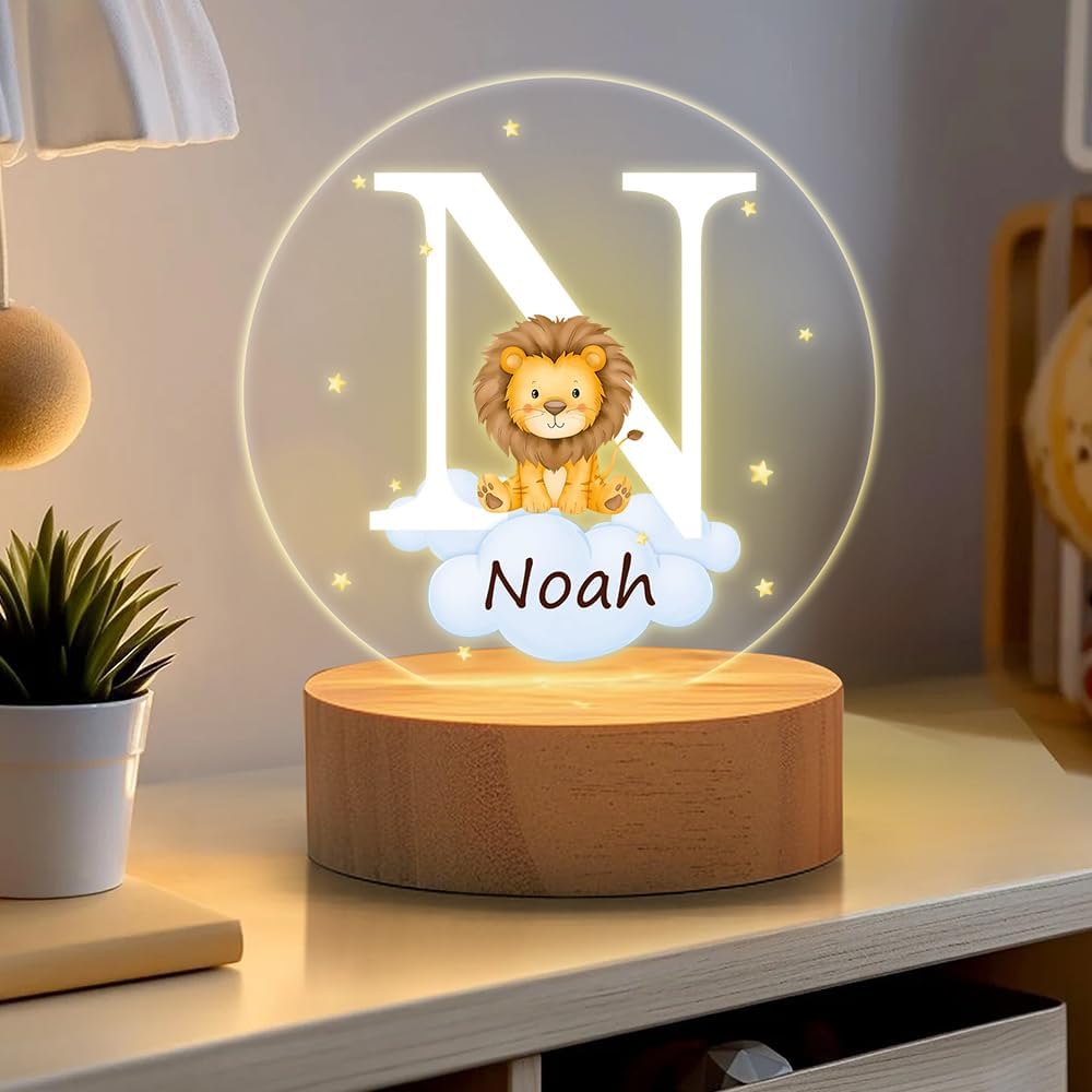 callie Acrylic Night Light Name Plate Personalized, Custom Cute Forest Animals with Wooden Base