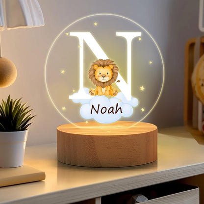 callie Acrylic Night Light Name Plate Personalized, Custom Cute Forest Animals with Wooden Base
