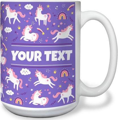 Personalized Mug for Kids - Purple Unicorn - Custom Name/Text, Ceramic Hot Chocolate/Cocoa/Coffee