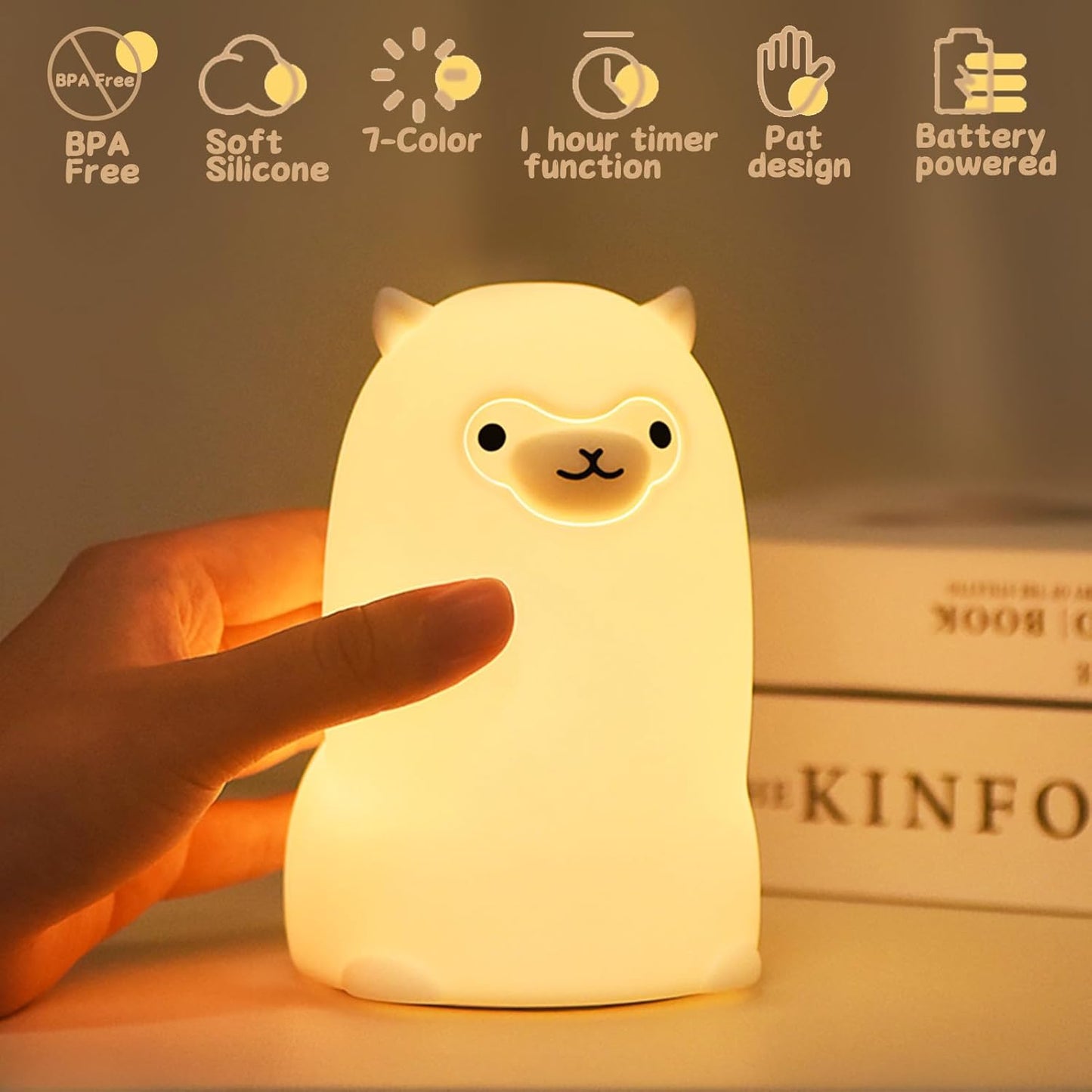 Tremdwoto Alpaca Night Light for Kids，7 Color Baby Nightlight with Touch Control & 1H Timer