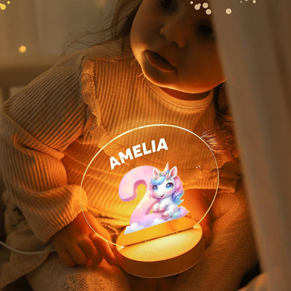 callie Acrylic Night Light Name Plate Personalized, Custom Cute Dinosaur Car with Wooden Base