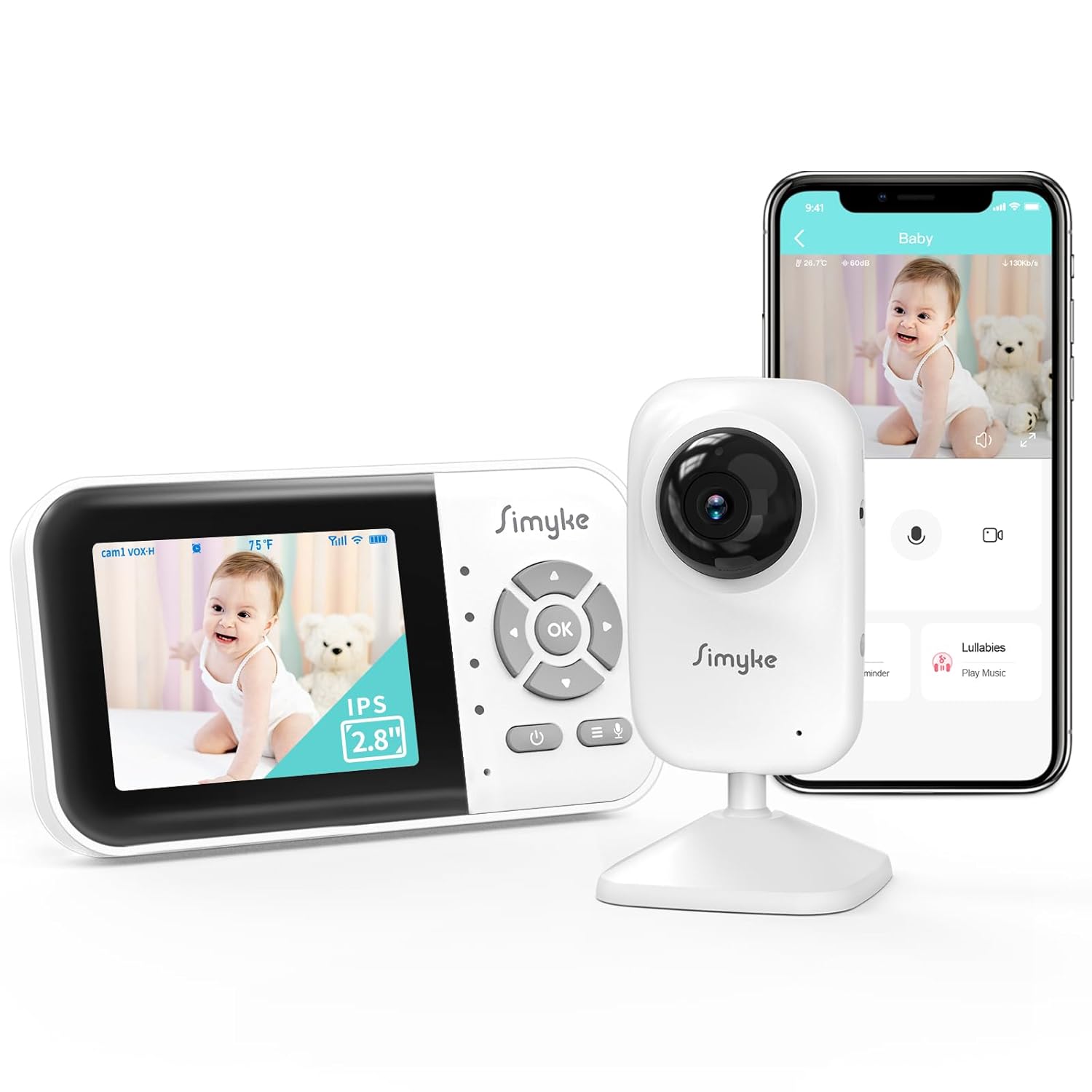 Upgrade Video Baby Monitor,WiFi Baby Camera,2.8" Display and App Control,1200ft Long Range,2 Way