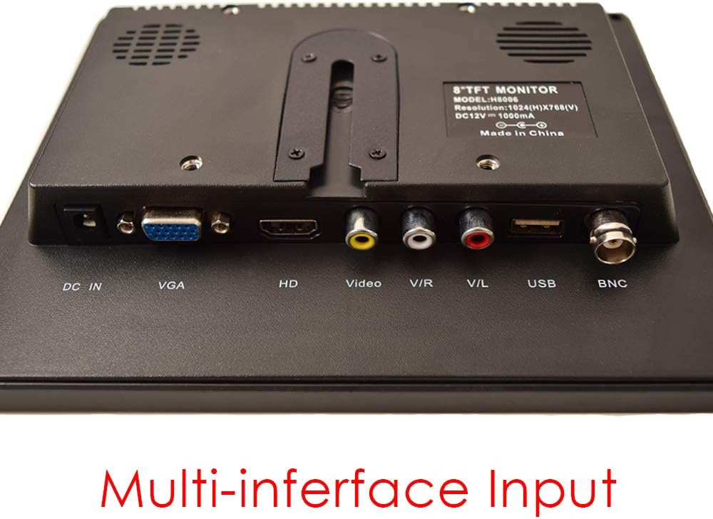 8 inch CCTV Monitor, TFT LCD Security Screen with VGA HDMI AV BNC USB Audio in/Out Ports Built-in