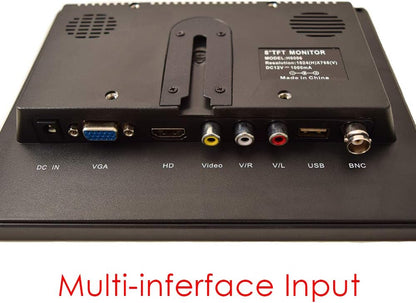 8 inch CCTV Monitor, TFT LCD Security Screen with VGA HDMI AV BNC USB Audio in/Out Ports Built-in