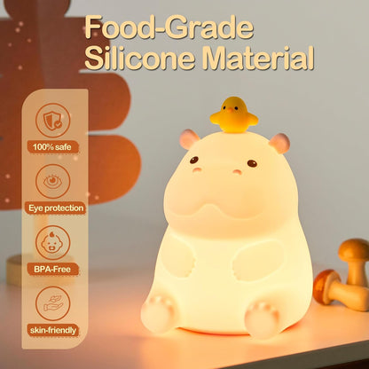 ATSUI Hippo Night Light, LED Squishy Novelty Animal Lamp, Food Grade Silicone, 2 Level Dimmable