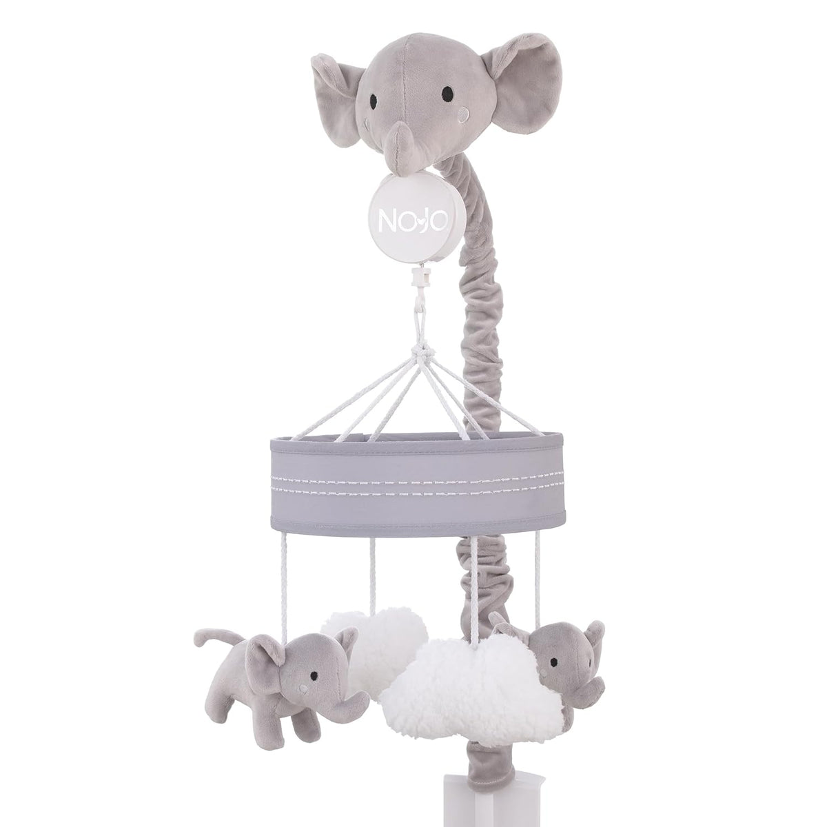 NoJo Plush Elephant Gray and White Puffy Clouds Musical Mobile
