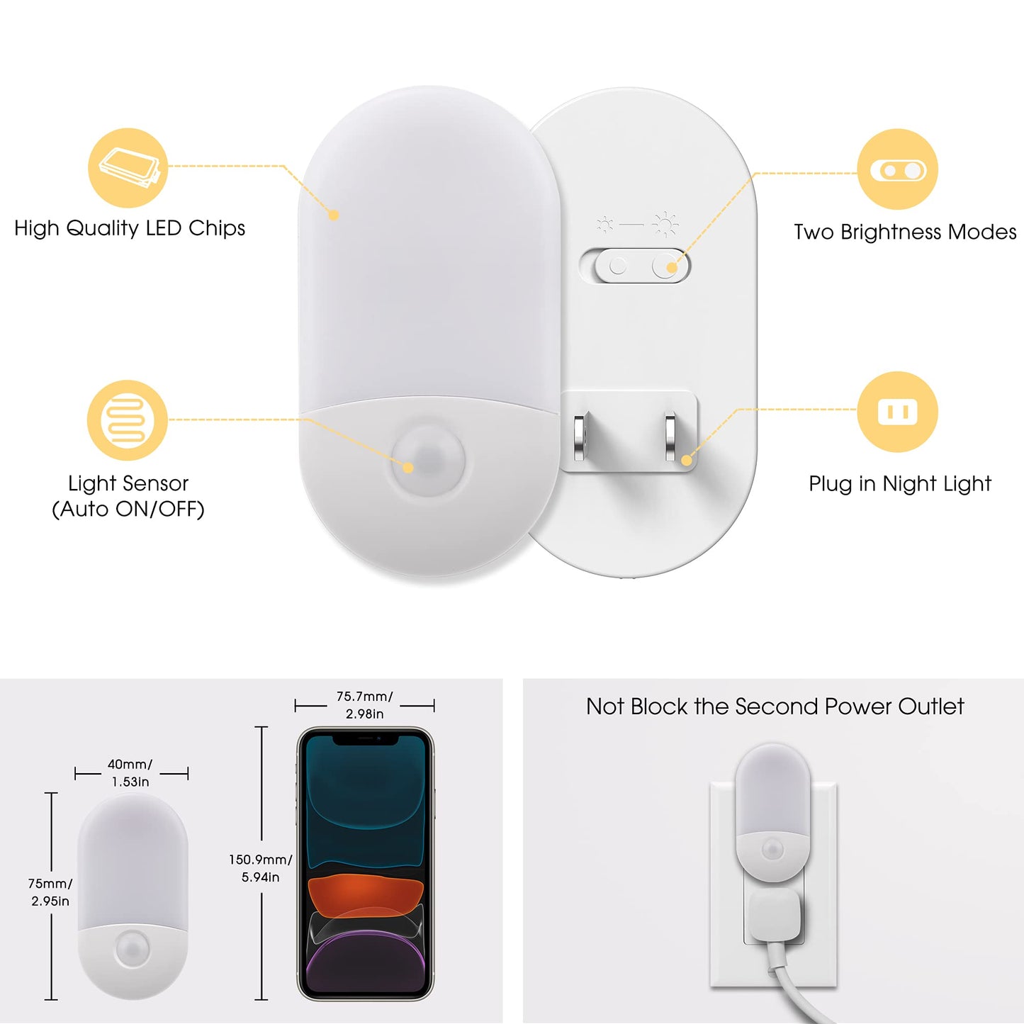 L LOHAS LED Night Lights Plug into Wall, [2 Pack] LED Dimmable Night Light