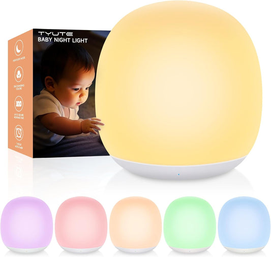 Baby Night Light, Nursery Night Lamp with 8 RGB Colors Changing, 1h Timer, Rechargeable & Touch