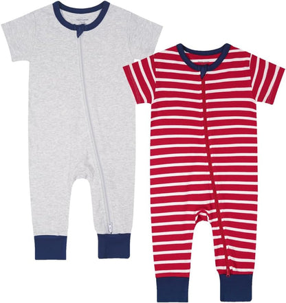 Teach Leanbh Toddler Baby Boys Girls 2-Pack Pajamas Cotton 2 Way Zipper Short Sleeve Footless
