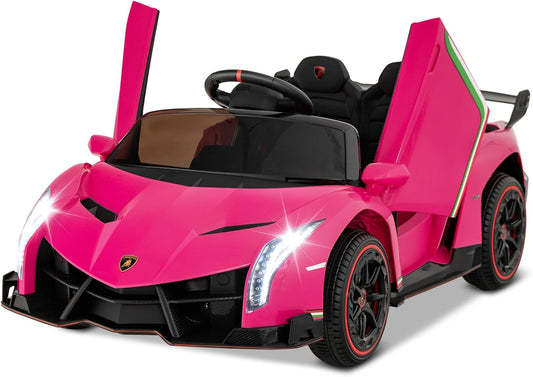 Costzon Pink Lamborghini Ride on Car, 12V Battery Powered 4WD Lambo Kids Car with Remote Control, 3
