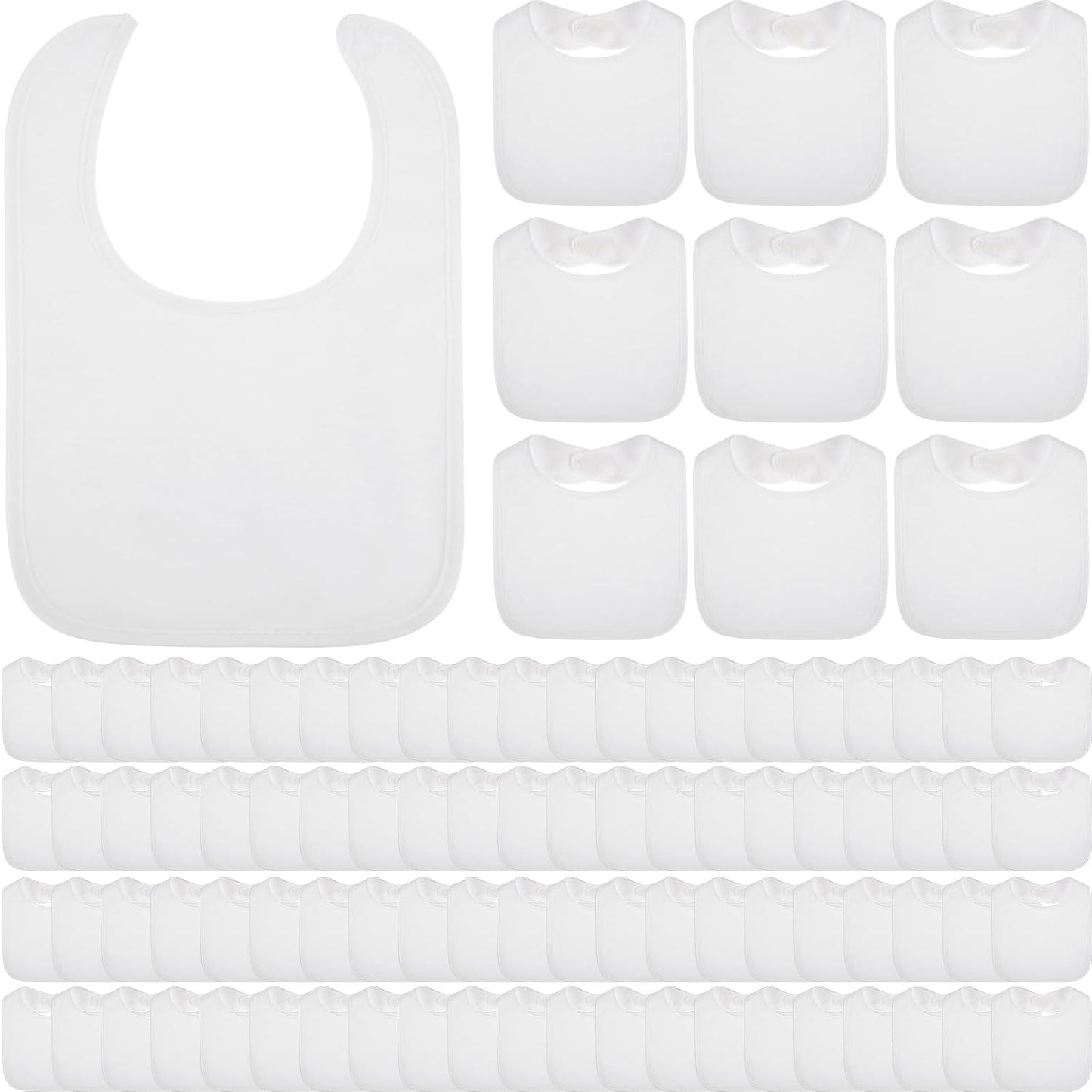 Toulite 100 Pcs White Bibs for Baby Washable Reusable Waterproof Cotton Feeder Bibs with Double
