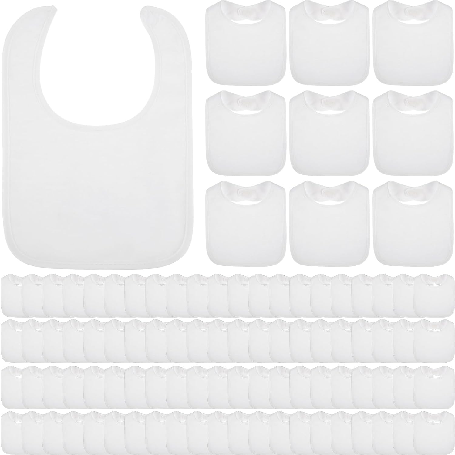 Toulite 100 Pcs White Bibs for Baby Washable Reusable Waterproof Cotton Feeder Bibs with Double