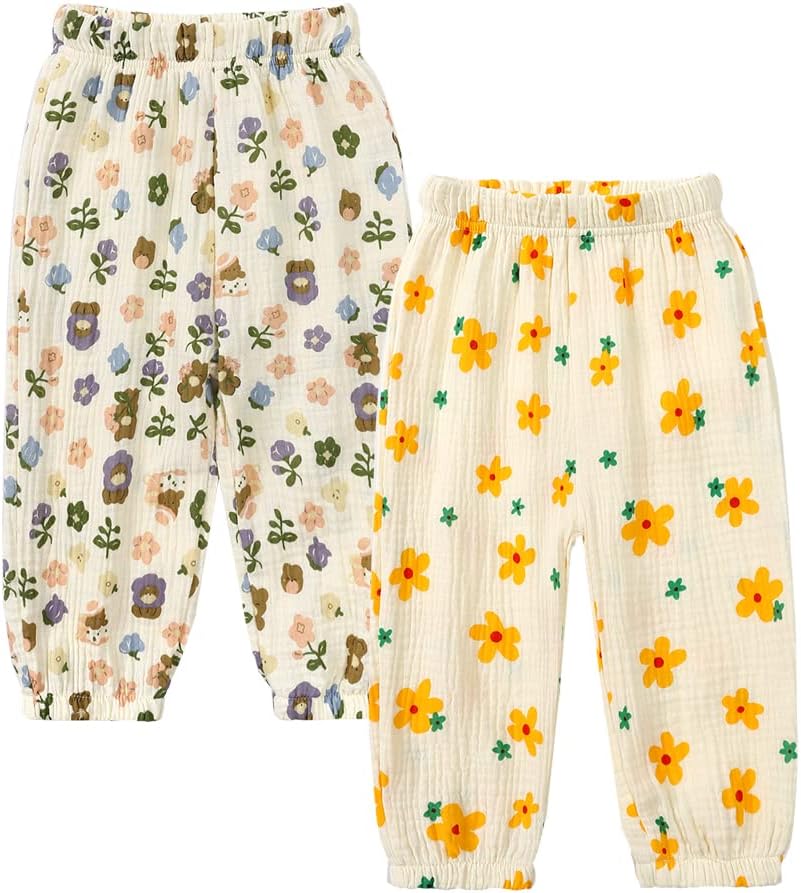 MYGBCPJS Baby Boys Girls Cotton Linen Trousers Kids Casual Ankle Pants Loose Long Bloomers