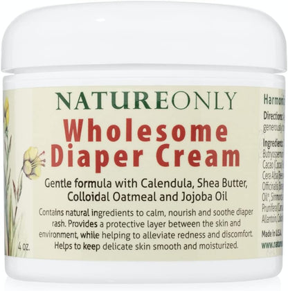 Nature Only Wholesome Diaper Cream. Calm, Nourish and Soothe Diaper Rash. Natural & Organic - 4 oz