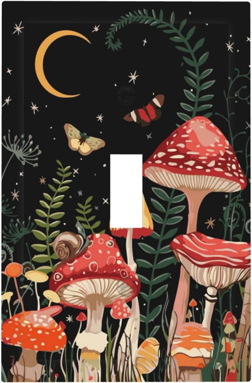 Moon Star Red Mushroom Forest Butterfly Green Plant Decorative Light Switch Cover 1 Gang Single