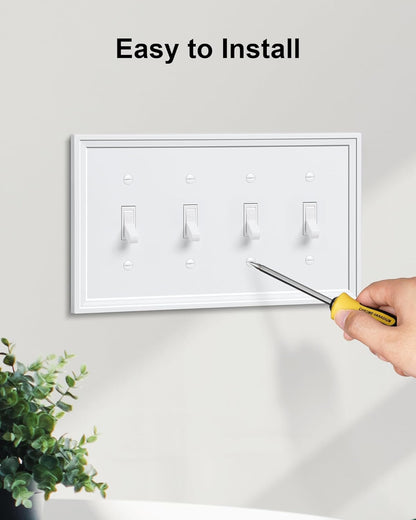 2-Pack Quad Toggle Light Switch Cover Plate, White Decorative Switch Plate Covers, Natural Bamboo