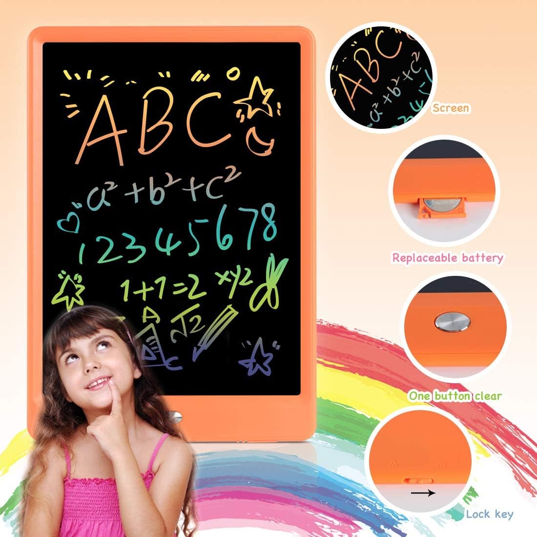ORSEN LCD Writing Tablet 10 Inch, Colorful Doodle Board Drawing Tablet, Erasable Reusable Writing