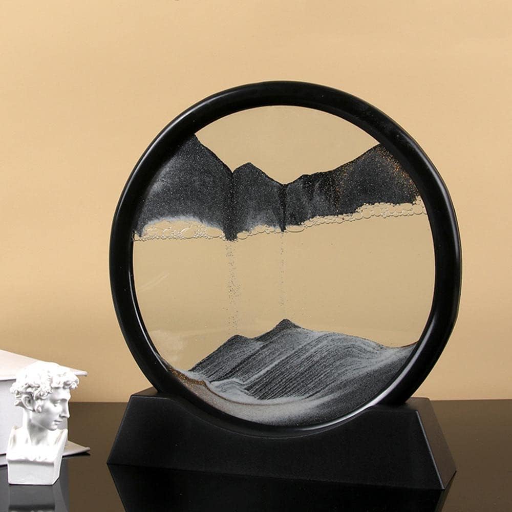 Moving Sand Art Picture in Motion Round Glass 3D Deep Sea Landscape, Dynamic Sand Art Sandscapes