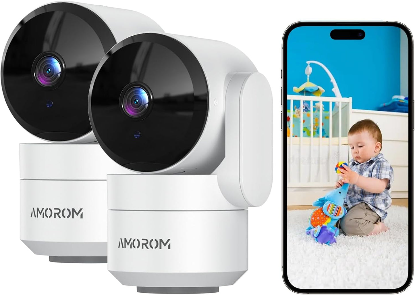 2 Pack Indoor Security Camera, Home Security Cameras Wireless, 360° Pan Tilt Baby/Pet Monitor with