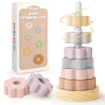 Joyreal Wooden Spinning Stacking Toys, Neutral Ring Stacker Montessori Toys for Toddlers 1-3